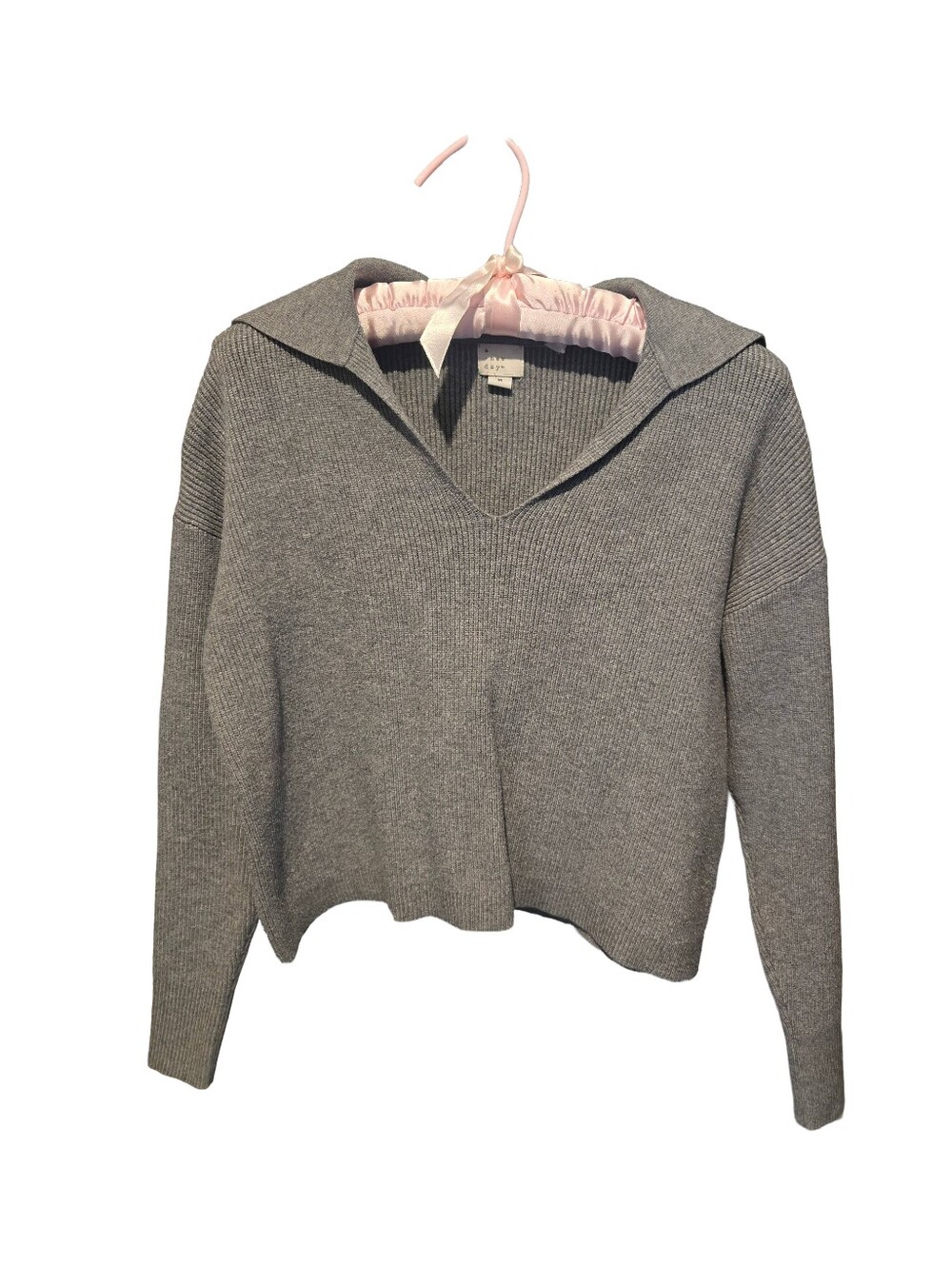 a new day Gray V-Neck Collar Ribbed Crop Knit Sweater, Size Medium